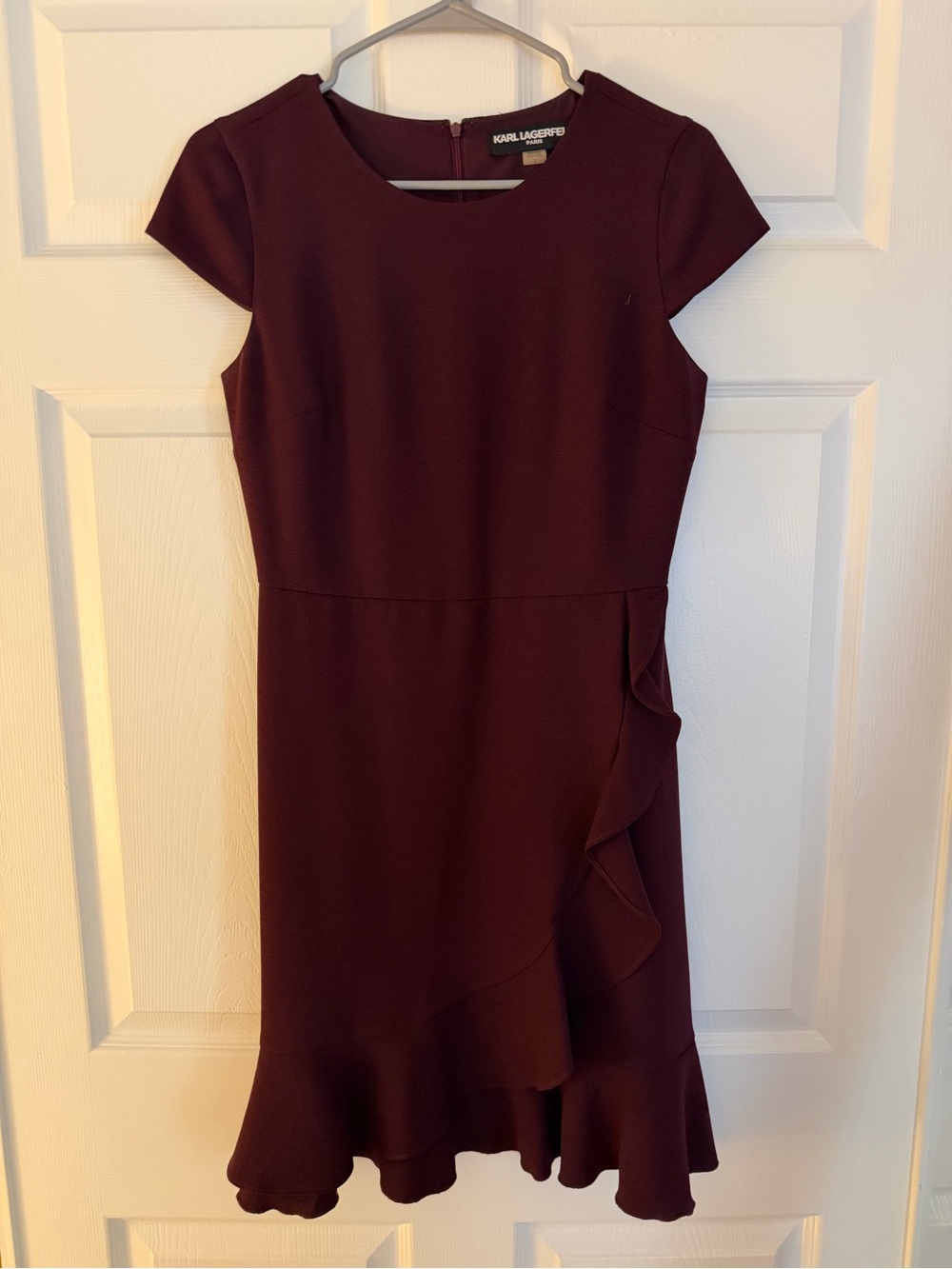 Karl Lagerfeld Deep Burgundy Cap-Sleeve Ruffle Dress - Picture 1 of 3